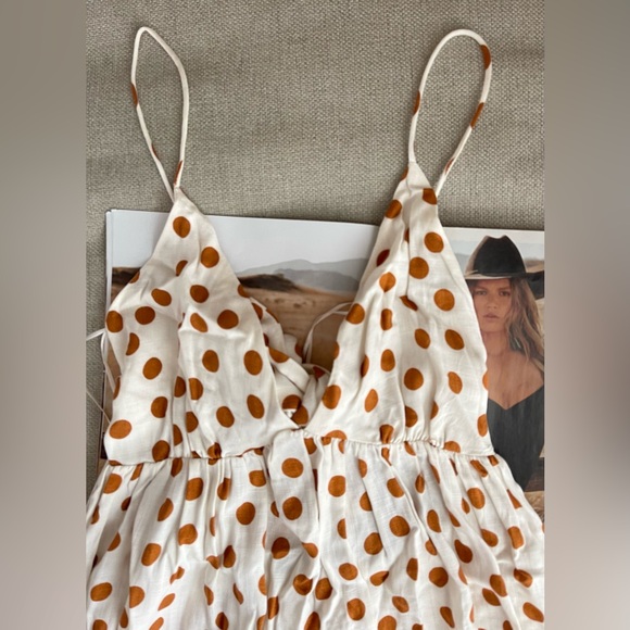 New Zara Polka Dot Mini Dress With Ties In Brown/Cream Size XS - Picture 5 of 12